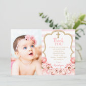 Blossombere volken Roze Blush en gouden baptisme Bedankkaart (Staand voorkant)