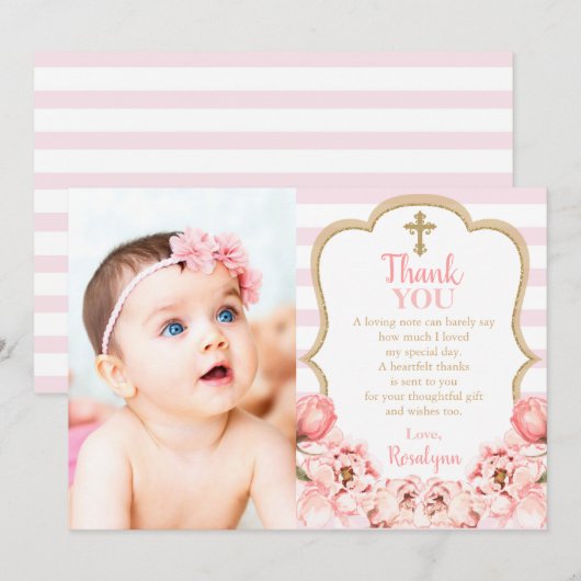 Blossombere volken Roze Blush en gouden baptisme Bedankkaart (Voorkant / Achterkant)