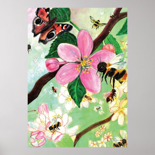 Blossomboom met bijen poster (Voorkant)