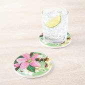 Blossomboom met bijenillustratie zandsteen onderzetter (Zijkant)