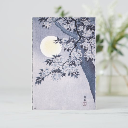 Blossomde Cherry op een Moonlit Night Kaart (Staand voorkant)