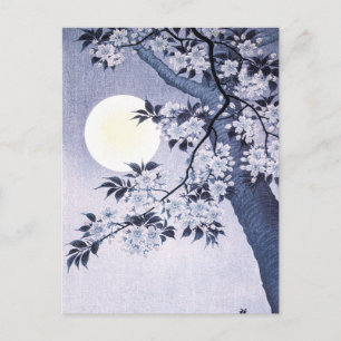 Blossomde Cherry op een Moonlit Night Ohara Koson Briefkaart