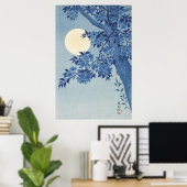 Blossomde Cherry op een Moonlit Night Poster (Thuiskantoor)
