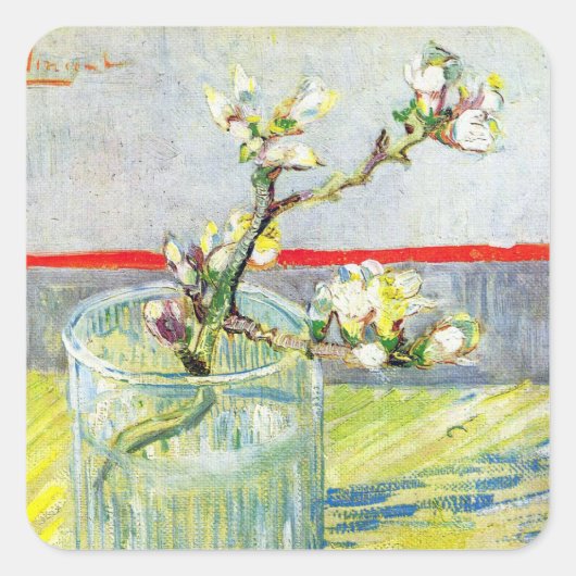 Blossoming Almond Branch door Vincent van Gogh Vierkante Sticker (Voorkant)