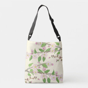 Blossoming Apple Tree Illustration Crossbody Tas