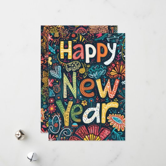 Blossoming Beginnings - een handgetekende nieuwjaa Feestdagenkaart (Voorkant / Achterkant in situ)