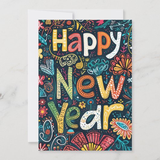 Blossoming Beginnings - een handgetekende nieuwjaa Feestdagenkaart (Voorkant)