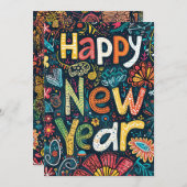 Blossoming Beginnings - een handgetekende nieuwjaa Feestdagenkaart (Voorkant / Achterkant)