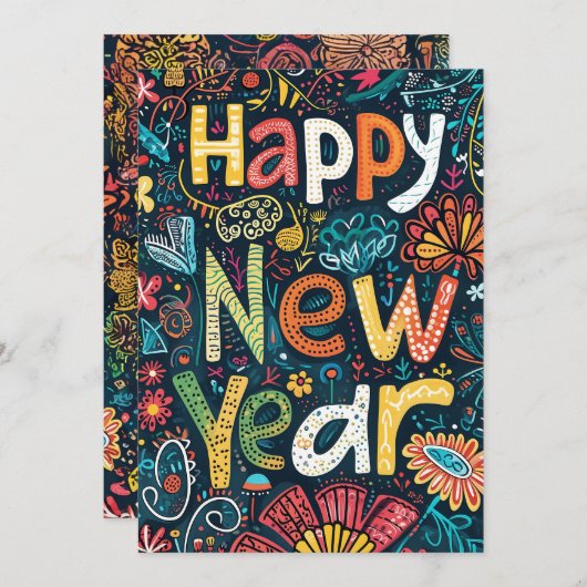 Blossoming Beginnings - een handgetekende nieuwjaa Feestdagenkaart (Voorkant / Achterkant)