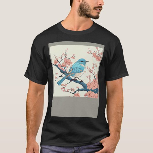 Blossoming Bluebird on Sakura Branch  Floral Fligh T-shirt (Voorkant)