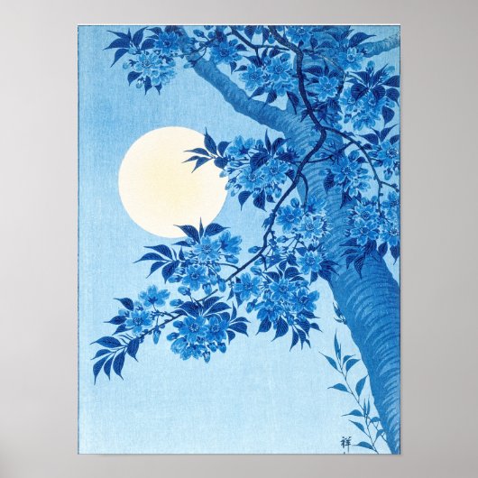 Blossoming Cherry Moonlit Night Ohara Koson Blue12 Poster (Voorkant)