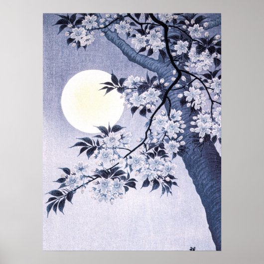 Blossoming Cherry on Moonlit Night Ohara Koson 18 Poster (Voorkant)