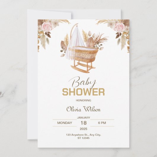 Blossoming Joy: Waterverf Bloemen Baby shower Kaart (Voorkant)