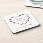 Blossoming Peony Heart Mom Message Bier Onderzetter (Linkerzijde)