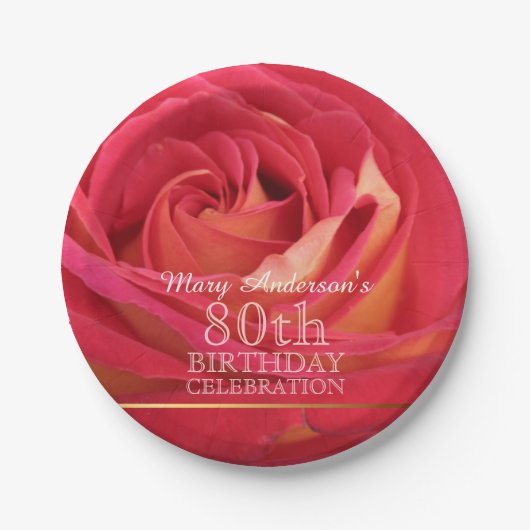 Blossoming Roos 80th Birthday Celebration Party PP Papieren Bordje (Voorkant)