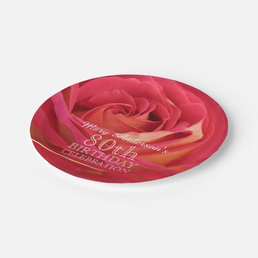 Blossoming Roos 80th Birthday Celebration Party PP Papieren Bordje (Gekanteld)