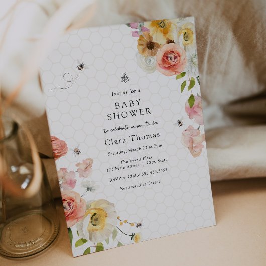 Blossoms and Honey Bee Baby Shower Invitation Kaart