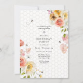 Blossoms and Honey Bee Birthday Girl Invitation Kaart (Voorkant)