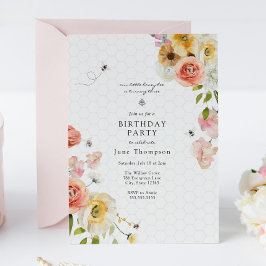 Blossoms and Honey Bee Birthday Girl Invitation Kaart