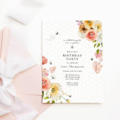 Blossoms and Honey Bee Birthday Girl Invitation Kaart
