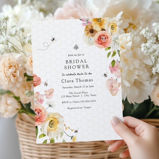 Blossoms and Honey Bee Bridal Shower Invitation Kaart