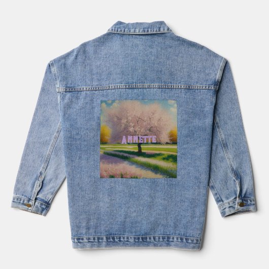 Blossoms Annette AI Art Pink Blossoms Denim Jacket (Achterkant)