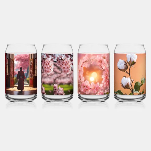 Blossoms de Luxo 3D Bloemenglas Set – Roze & Goud Blikvorm Glas (Voorkant)