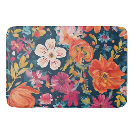 Blossoms of Hope: Vibrant Floral Graphic Badmat (Voorkant)