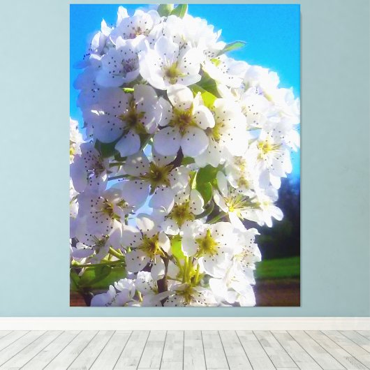 Blossomtak van een peren canvas afdruk (Insitu (Houten vloer))
