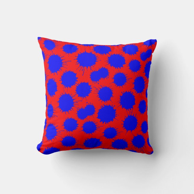 Blot Patroon - Blauw op rood Kussen (Voorkant)