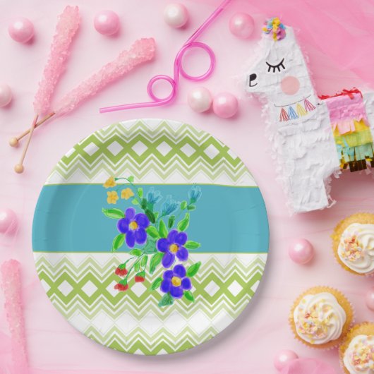 blote Borden in Blauwgroen en Limoen Papieren Bordje (Feest)