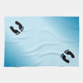 Blote voetafdrukken blauw theedoek (Horizontaal)