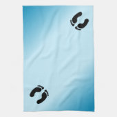 Blote voetafdrukken blauw theedoek (Verticaal)