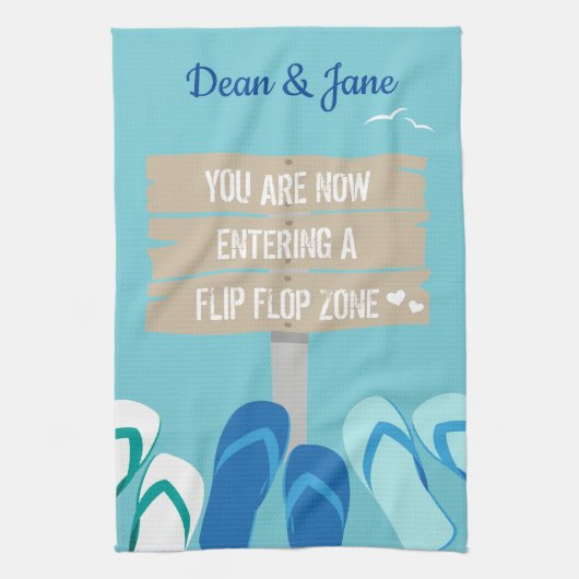 Blote voeten op het strand Thalassophile Quote Theedoek (Verticaal)