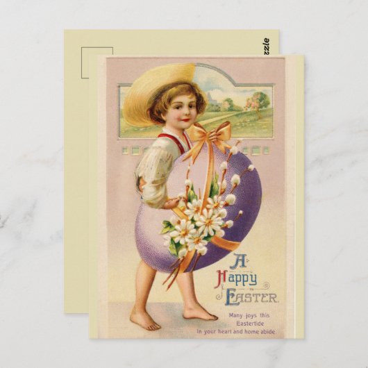  blotevoetenjongen met paasei briefkaart (Voorkant / Achterkant)