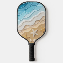 BLOUW & TAN KLEUREN STRANDSCÈNE MET DIEPTEWERKING PICKLEBALL PADDLE