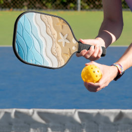 BLOUW & TAN KLEUREN STRANDSCÈNE MET DIEPTEWERKING PICKLEBALL PADDLE