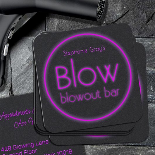 Blow Blowout Bar Voeg Jouw naam Neon Pink toe Vierkante Visitekaartje