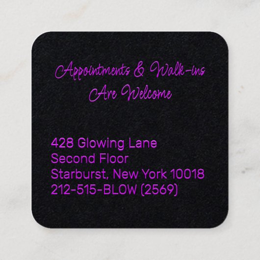 Blow Blowout Bar Voeg Jouw naam Neon Pink toe Vierkante Visitekaartje (Achterkant)