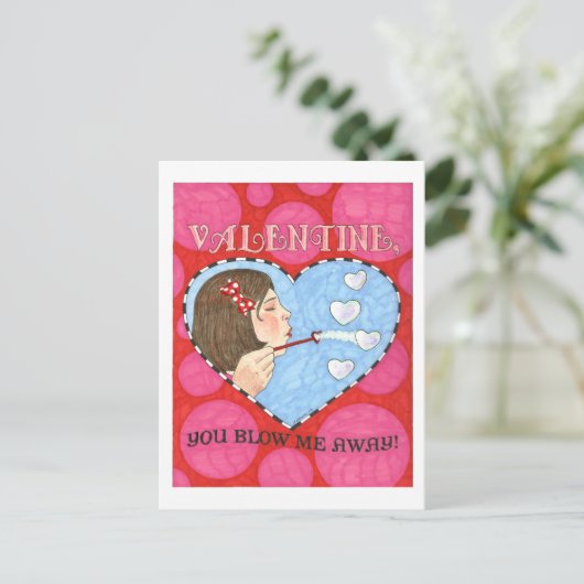 Blow me Away Bubbles Valentijn Post Kaart (Staand voorkant)