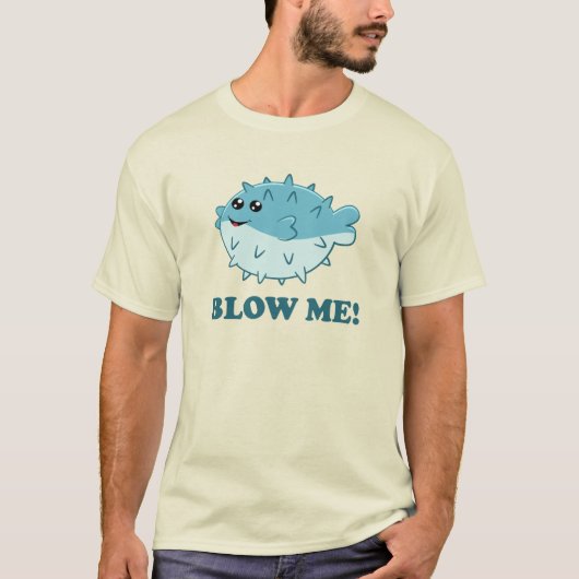 Blow me grappige Kawaii puffer vis T-shirt (Voorkant)