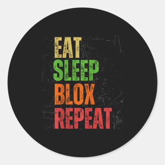 Blox Gaming Tee, Eat Sleep Blox Repeat, Kids Gamin Ronde Sticker (Voorkant)