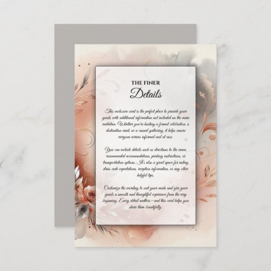 Blozen bloemblaadjes en zilveren wervelingen bruil informatiekaartje (Voorkant / Achterkant)