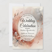 Blozen bloemblaadjes en zilveren wervelingen bruil kaart (Voorkant)