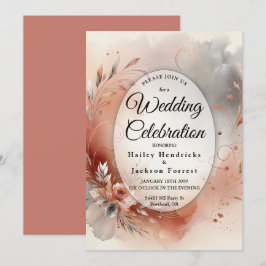 Blozen bloemblaadjes en zilveren wervelingen bruil kaart