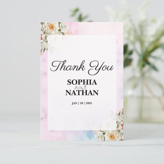 Blozen Bloemen bruiloft dank u kaart (Staand voorkant)