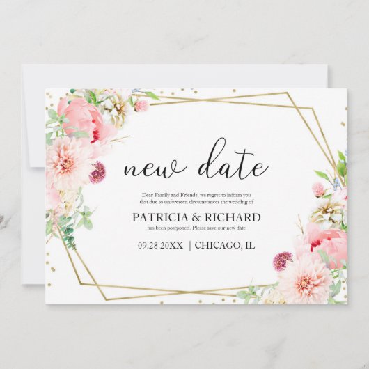 Blozen Bloemen Geometrische bruiloft uitstel Kaart (Voorkant)