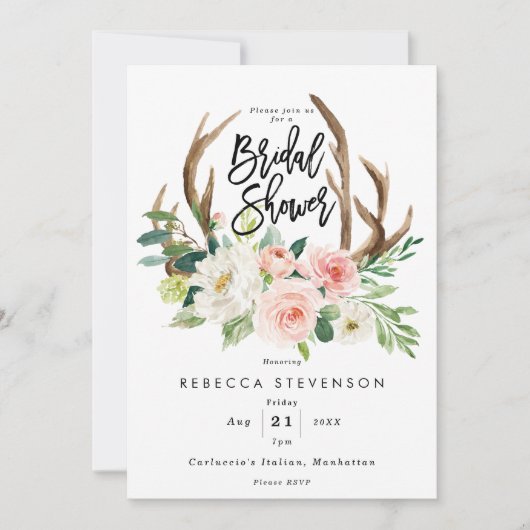 Blozen Bloemen gewei Bruids Douche uitnodiging (Voorkant)