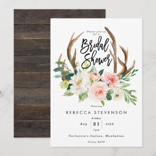 Blozen Bloemen gewei Bruids Douche uitnodiging (Voorkant / Achterkant)