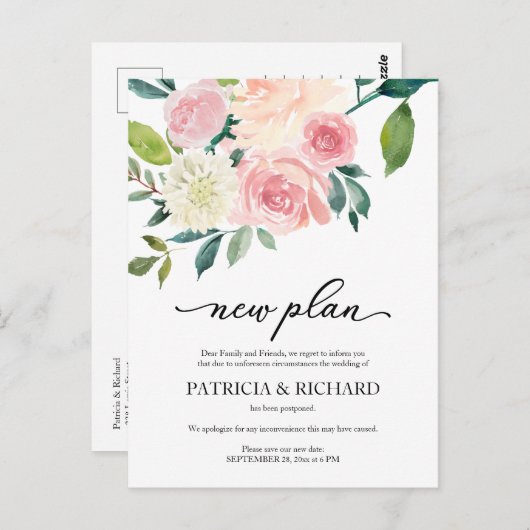 Blozen Bloemen Huwelijk Uitstel Nieuw Plan Briefkaart (Voorkant / Achterkant)
